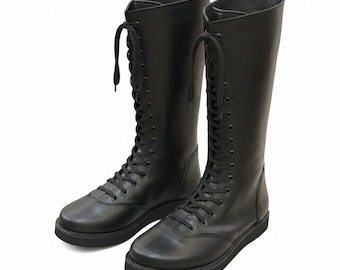 Handmade Pro Wrestling Black Long Boots – Custom Leather Wrestling Boots, Professional Ring Gear, High Performance Lucha Libre Style Boots