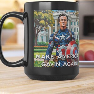 Gavin Newsom Captain America Mug - Subtle Anti Trump Merch - Anti MAGA Mug - Political Satire - Political Mug - Democrat Gift image 1