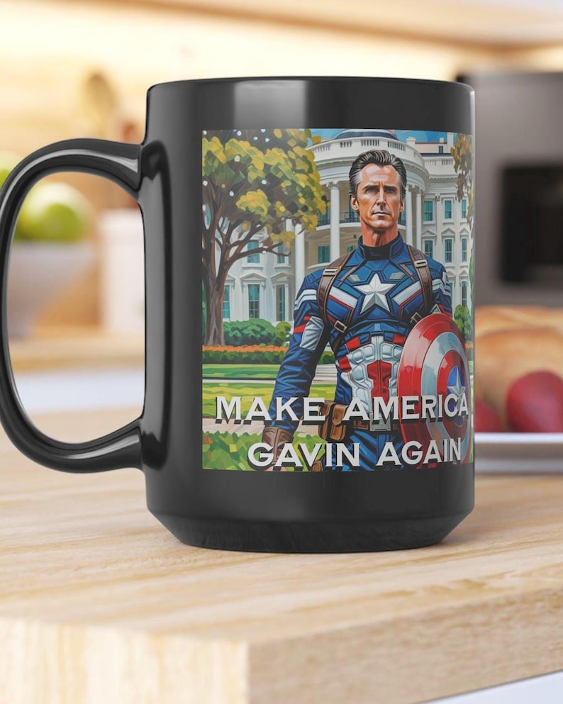 Gavin Newsom Captain America Mug - Subtle Anti Trump Merch - Anti MAGA Mug - Political Satire - Political Mug - Democrat Gift image 1