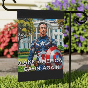 Bannière de jardin Gavin Newsom Captain America - Produits dérivés subtils anti-atout - Drapeau anti MAGA - Cadeau démocrate - Anti républicain image 3