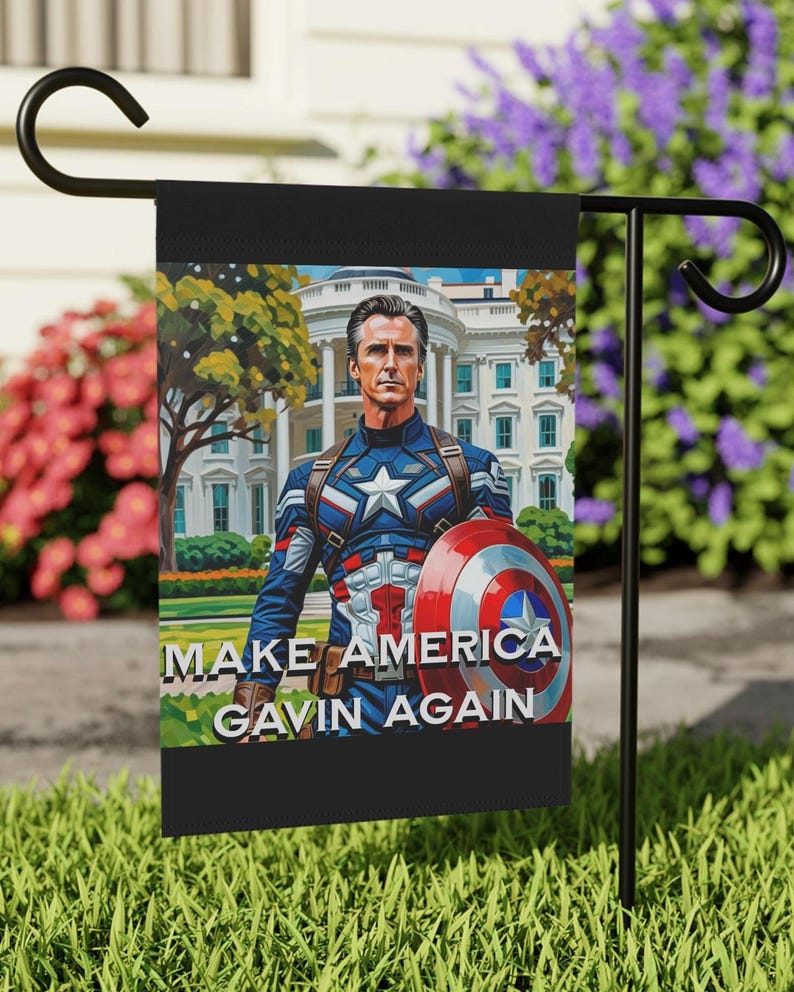 Bannière de jardin Gavin Newsom Captain America - Produits dérivés subtils anti-atout - Drapeau anti MAGA - Cadeau démocrate - Anti républicain image 3