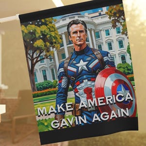 Bannière de jardin Gavin Newsom Captain America - Produits dérivés subtils anti-atout - Drapeau anti MAGA - Cadeau démocrate - Anti républicain image 1