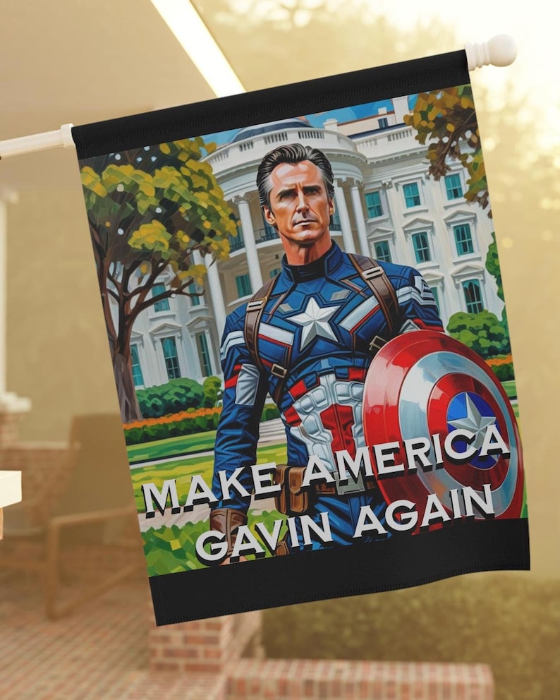 Bannière de jardin Gavin Newsom Captain America - Produits dérivés subtils anti-atout - Drapeau anti MAGA - Cadeau démocrate - Anti républicain image 1