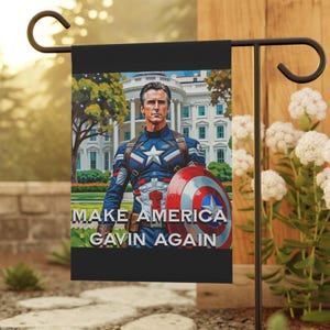 Bannière de jardin Gavin Newsom Captain America - Produits dérivés subtils anti-atout - Drapeau anti MAGA - Cadeau démocrate - Anti républicain image 2