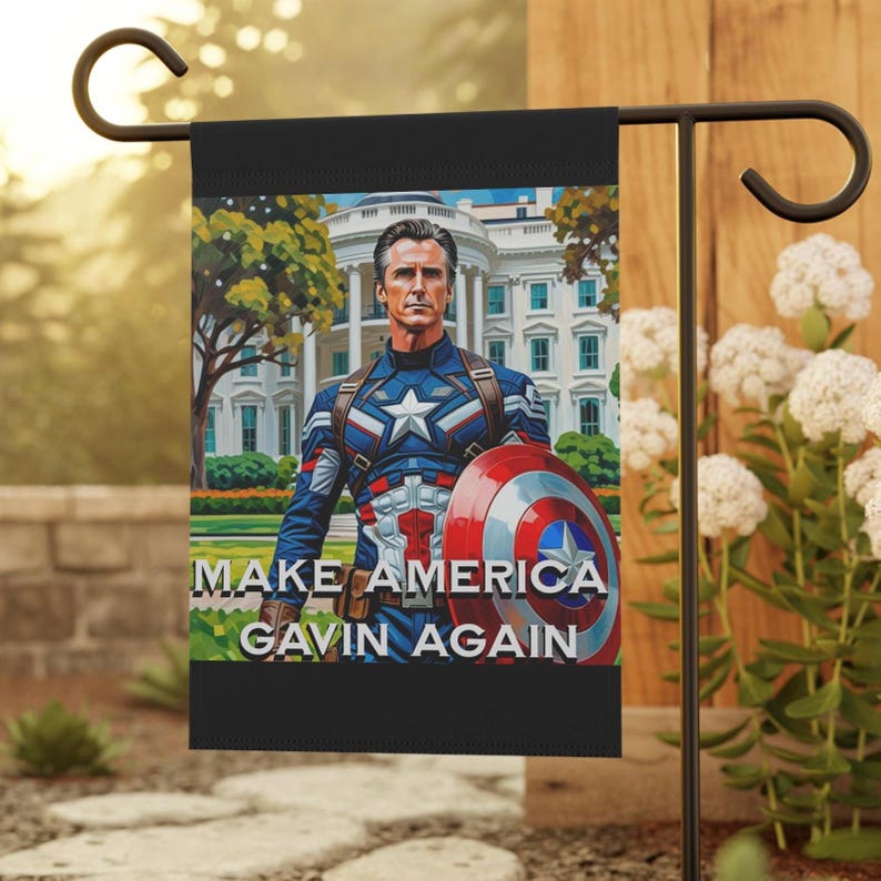 Bannière de jardin Gavin Newsom Captain America - Produits dérivés subtils anti-atout - Drapeau anti MAGA - Cadeau démocrate - Anti républicain image 2