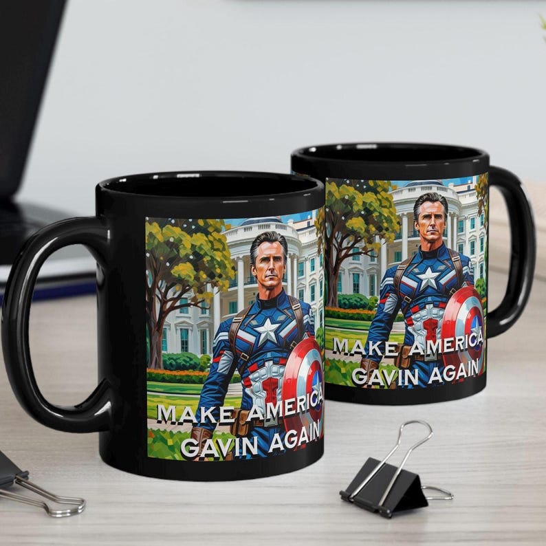 Gavin Newsom Captain America Mug - Subtle Anti Trump Merch - Anti MAGA Mug - Political Satire - Political Mug - Democrat Gift image 2