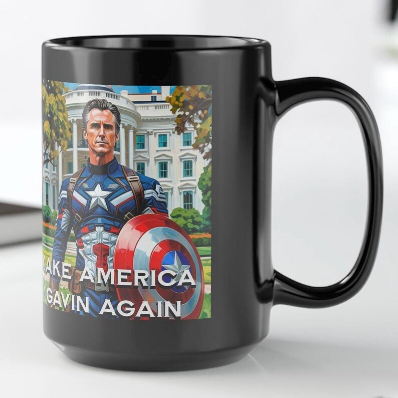 Gavin Newsom Captain America Mug - Subtle Anti Trump Merch - Anti MAGA Mug - Political Satire - Political Mug - Democrat Gift image 4