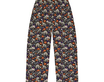 Halloween Pajama Pants, Spooky Skeleton PJ Pants, Dinosaur Halloween Pajamas, Pumpkin Lounge Pants, Gothic Sleepwear