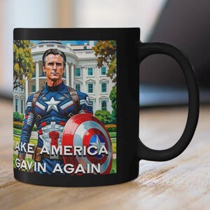 Gavin Newsom Captain America Mug - Subtle Anti Trump Merch - Anti MAGA Mug - Political Satire - Political Mug - Democrat Gift image 3