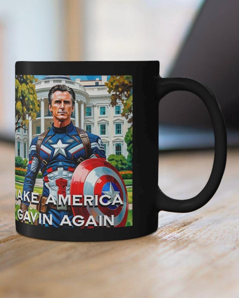 Gavin Newsom Captain America Mug - Subtle Anti Trump Merch - Anti MAGA Mug - Political Satire - Political Mug - Democrat Gift image 3