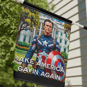 Bannière de jardin Gavin Newsom Captain America - Produits dérivés subtils anti-atout - Drapeau anti MAGA - Cadeau démocrate - Anti républicain image 4