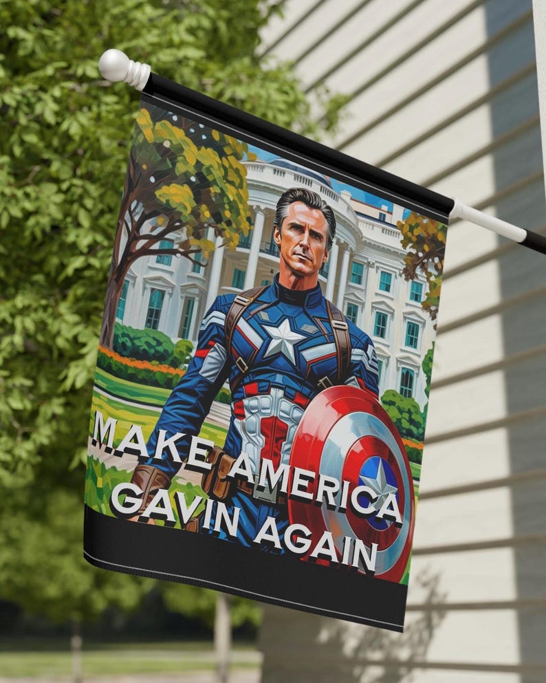 Bannière de jardin Gavin Newsom Captain America - Produits dérivés subtils anti-atout - Drapeau anti MAGA - Cadeau démocrate - Anti républicain image 4