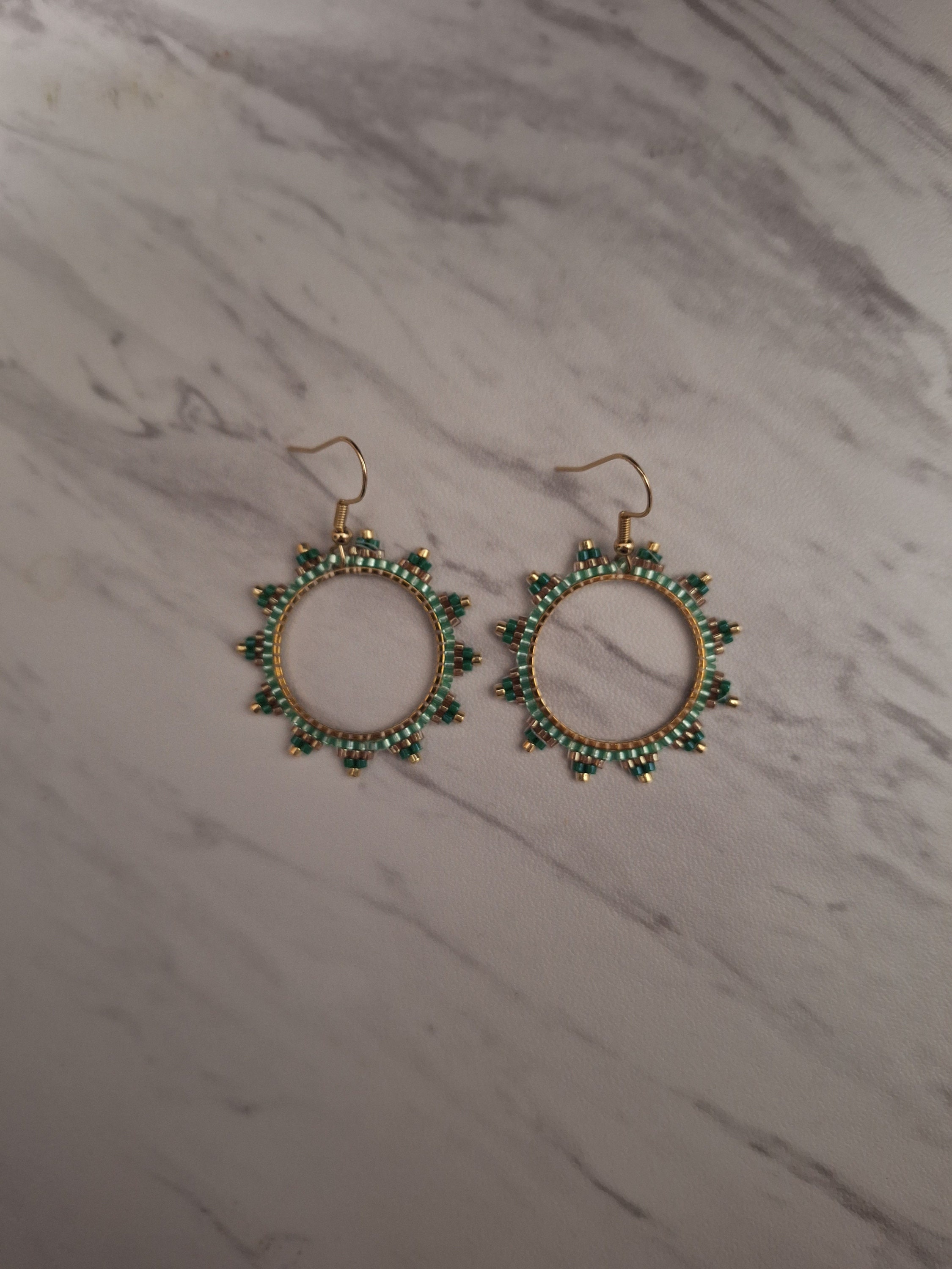 Green & Gold Hoop Earrings - Etsy
