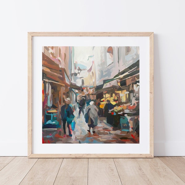 Italian Market Stroll Art Print // Old City Bologna Italy // Farmer's Market // Travel Wall Decor