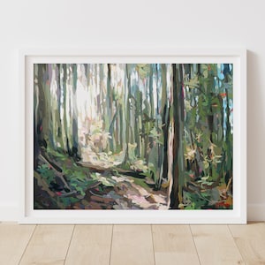 Forest Light // Print of Painting by Canadian artist Joanne Hastie // Landscape Wall Decor // Nature Art Sunlit Forest