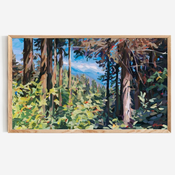 Samsung TV Digital Art // Third Switchback Forest Painting // Mountain Biking inspired Landscape Digital Download