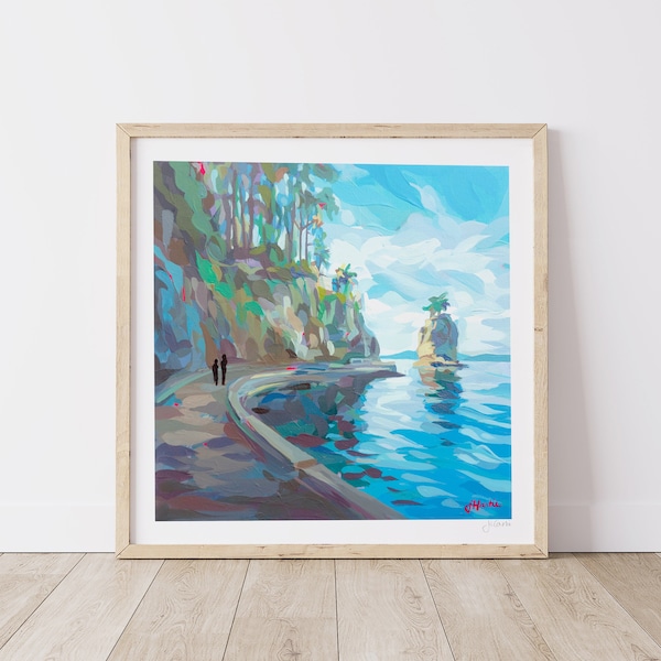 Stanley Park Seawall in Vancouver // Siwash Rock // British Columbia Art Print of Painting by Canadian artist Joanne Hastie