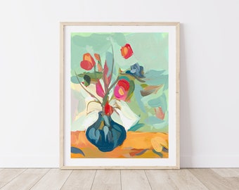 Still Life Floral Art Print // Colorful Bold Home Decor //  Vibrant Painting print for your Kitchen or Bedroom (Print #66)