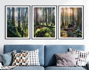 Set of 3 Forest Art Prints // Sunshine Rainforest // APainting by Vancouver Artist Joanne Hastie // Outdoor Nature Hike