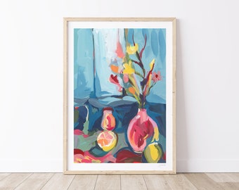 Still Life with Grapefruits and Lemons // Flowers in a Vase // Contemporary Wall Decor Signed by the artist // Still Life no. 43
