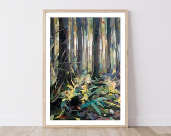 Early Light // Impression d'art de la peinture de la forêt par l'artiste de Vancouver Joanne Hastie // Green Nature Decor