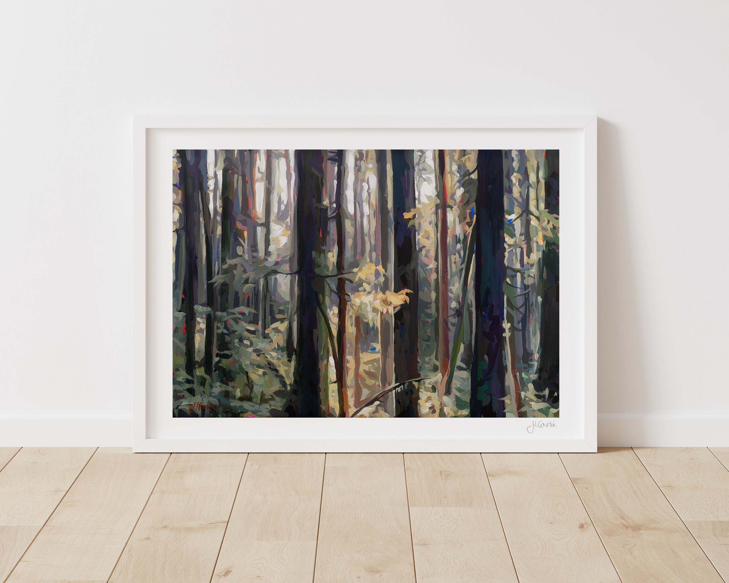 Forest Glow // Art Print of Sunlight in Trees Painting by Vancouver Artist Joanne Hastie // Green Nature Decor