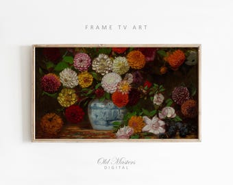 Dark Moody Flowers Frame TV Art | Vintage Floral Still Life (4K Digital Download)