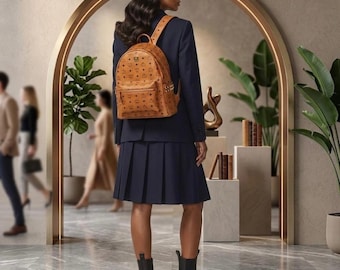 Bolso de viaje de piel auténtica de diseño MCM - Mochila de hombro para portátil y libros MCM