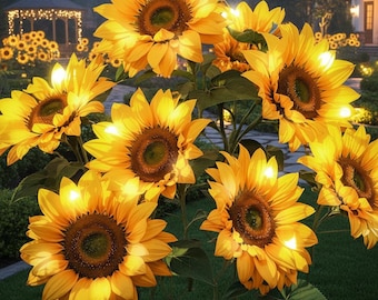 Solar Sunflower Garden Lights Outdoor Waterproof 3 Pack, Solar Flower Lights, Garden Decor, Pathway Lights, Yard Lawn Patio Lighting