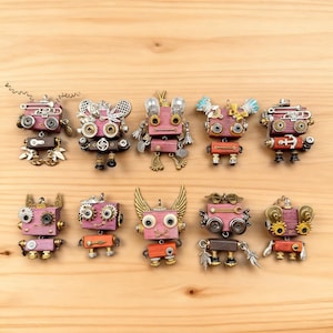 Handgjord trä Steampunk robot nyckelring Punk mekanisk berlock present till teknikälskare