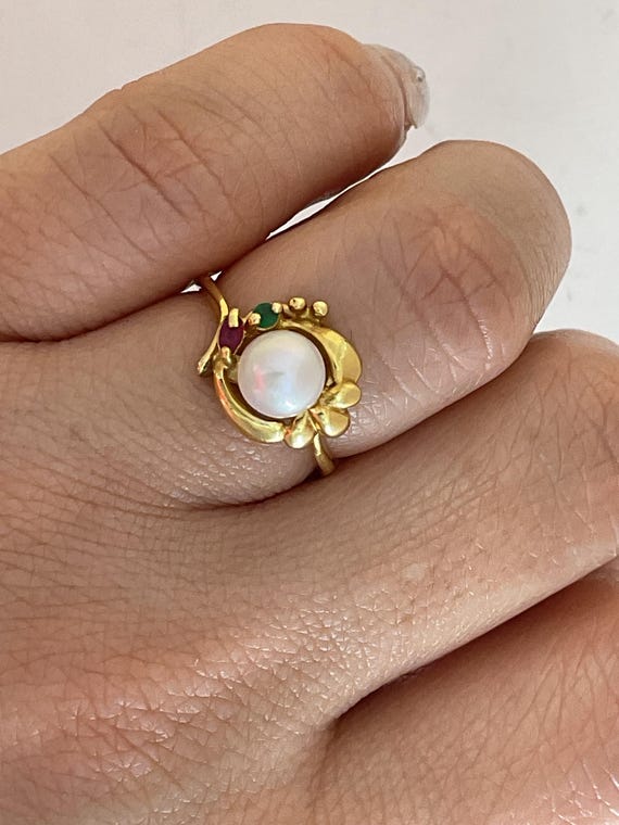 18k Ruby & Diamond Pearl Ring - image 2