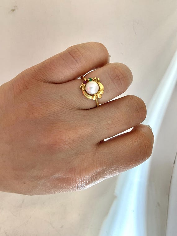 18k Ruby & Diamond Pearl Ring - image 1