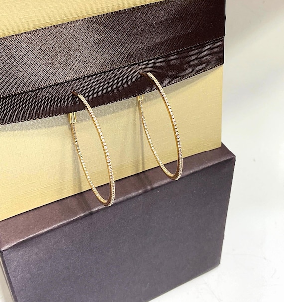 18k Natural Diamond Hoops