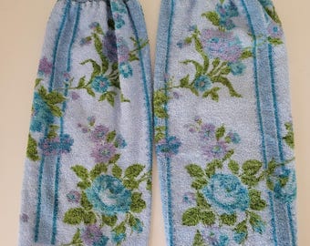 Vintage Pr Blue Rose Floral Bathroom Crochet Hanging Towel