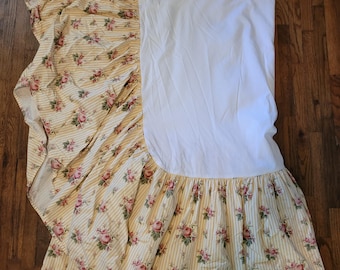Vintage Ralph Lauren Sophie Brooke Bedskirt Dust Ruffle Queen Yellow Stripe Rose