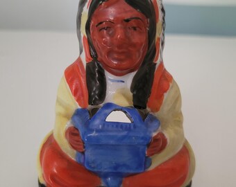 Vintage Japanese Porcelain Seated Native American Chief Incense Burner