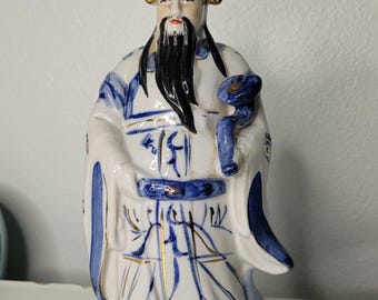 Vintage Chinese Immortal Diety Lu Xing God of Prosperity Porcelain Statue