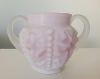 Vintage Fenton for LG Wright Satin Glass Peach Blow Sugar Dish