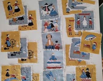 Vintage Danish Linen Cocktail Napkins Aase & Preben Jangaard Fairy Tale Folk Art