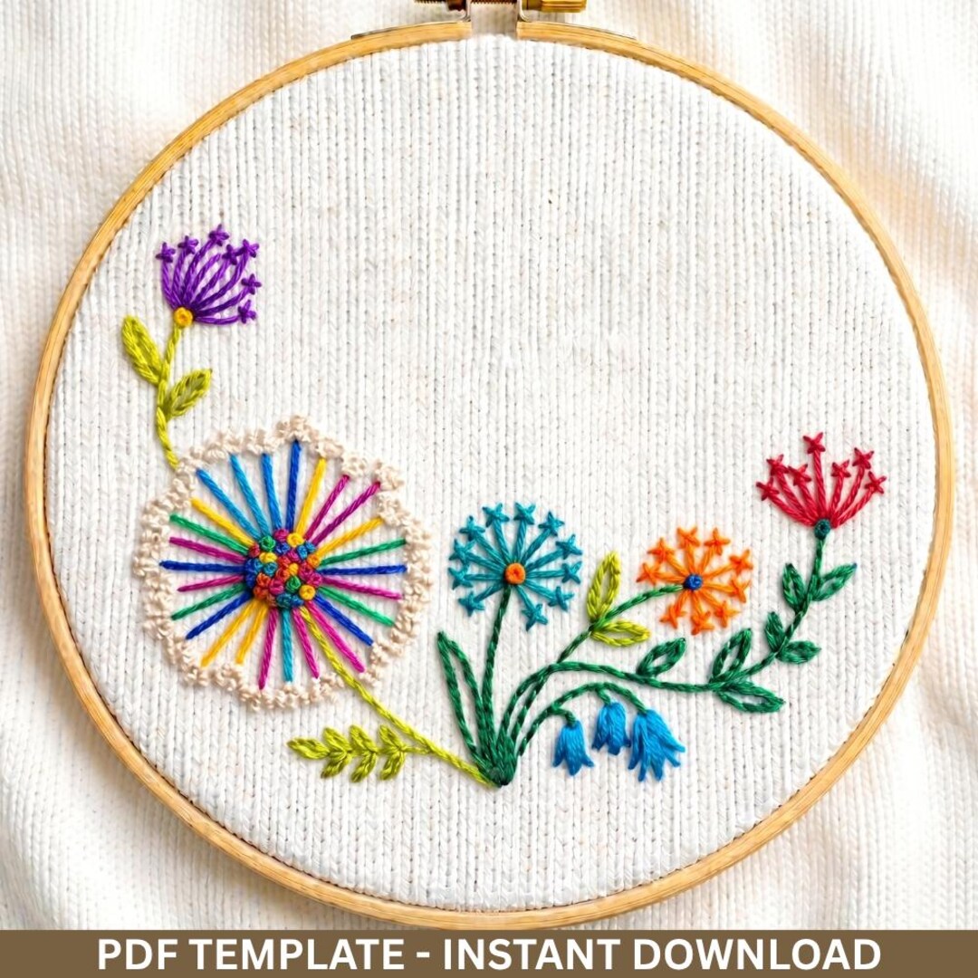 Wildflower Embroidery Pattern PDF, Floral Hoop Art Design, Botanical ...
