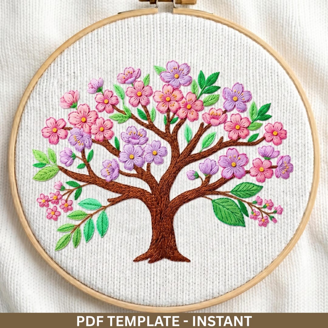 Cherry Blossom Tree Embroidery Pattern PDF, Delicate Sakura Floral ...