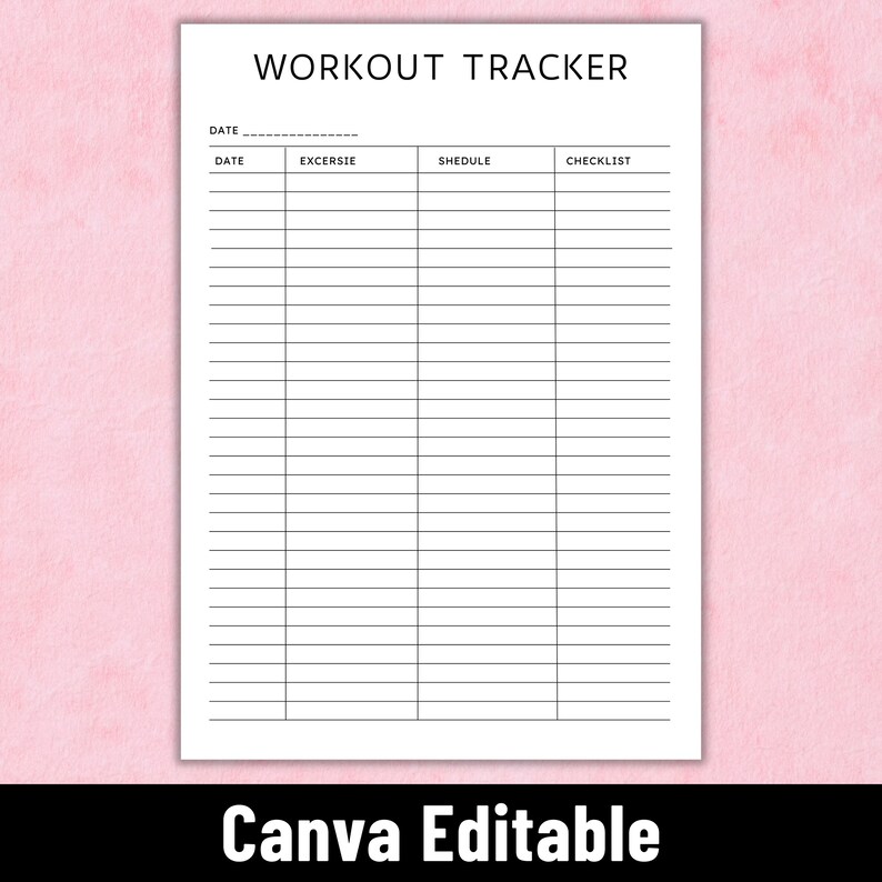 Workout Tracker Printable, Daily Exercise Log & Fitness Journal, Gym ...