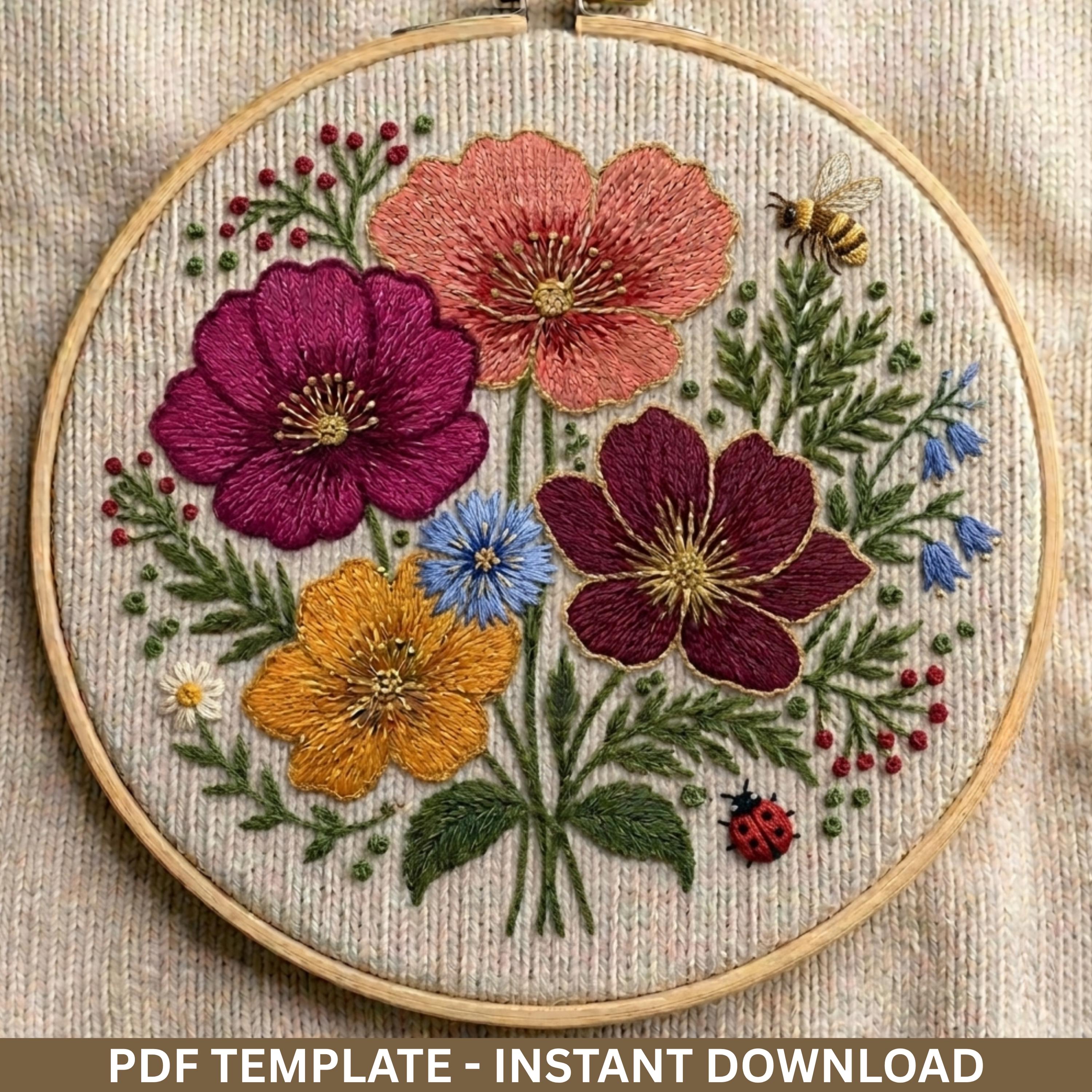 Dreamy Floral Bouquet Embroidery Pattern PDF | Romantic Anemone Rose ...