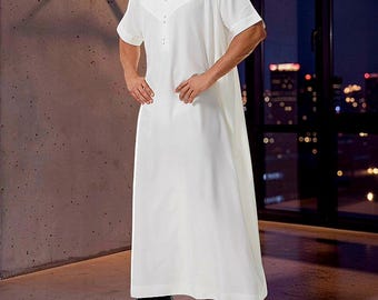 男性用半袖トーブ – 控えめなイスラム服、祈祷服、夏の普段着、イードの贈り物