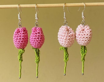 Crochet Flower Earrings, Crochet Tulip, Flower Jewelry, Hanging Plants, Lightweight Earrings, Tulip Earrings, Gift for Her, Plant Lover