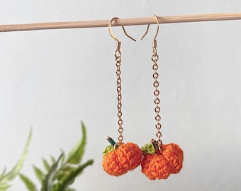 Handmade Crochet Pumpkin Earrings: Autumn Halloween Jewelry