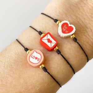 Valentine’s Bracelet, Valentine’s Gift, BFF Bracelet, Minimalist Bracelet, Black String, Love & Friendship