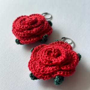 Crochet Rose Earrings: Handmade Silk Thread Flower Jewelry