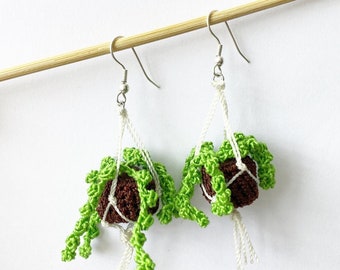 Crochet Plants Earrings, Planter Earrings, Handmade, Crochet Plants, Lightweight Earrings, Hanging Plants, Plants Jewelry, Succulents