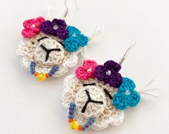 Crochet Llama Earrings: Handmade Farm Animal Jewelry